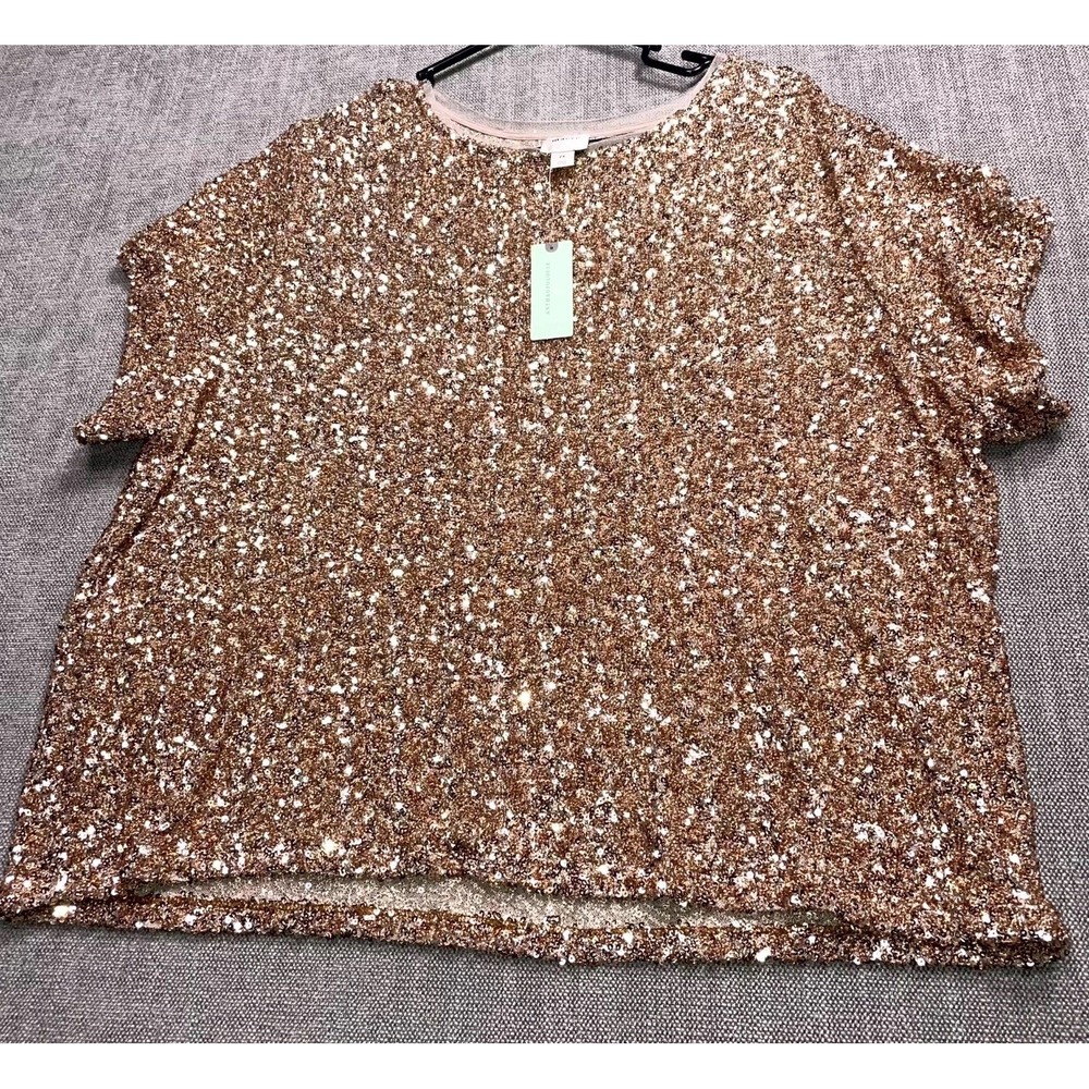 Anthropologie Maeve Sequin Muscle T Shirt Womens 2X Champagne Party Cocktail